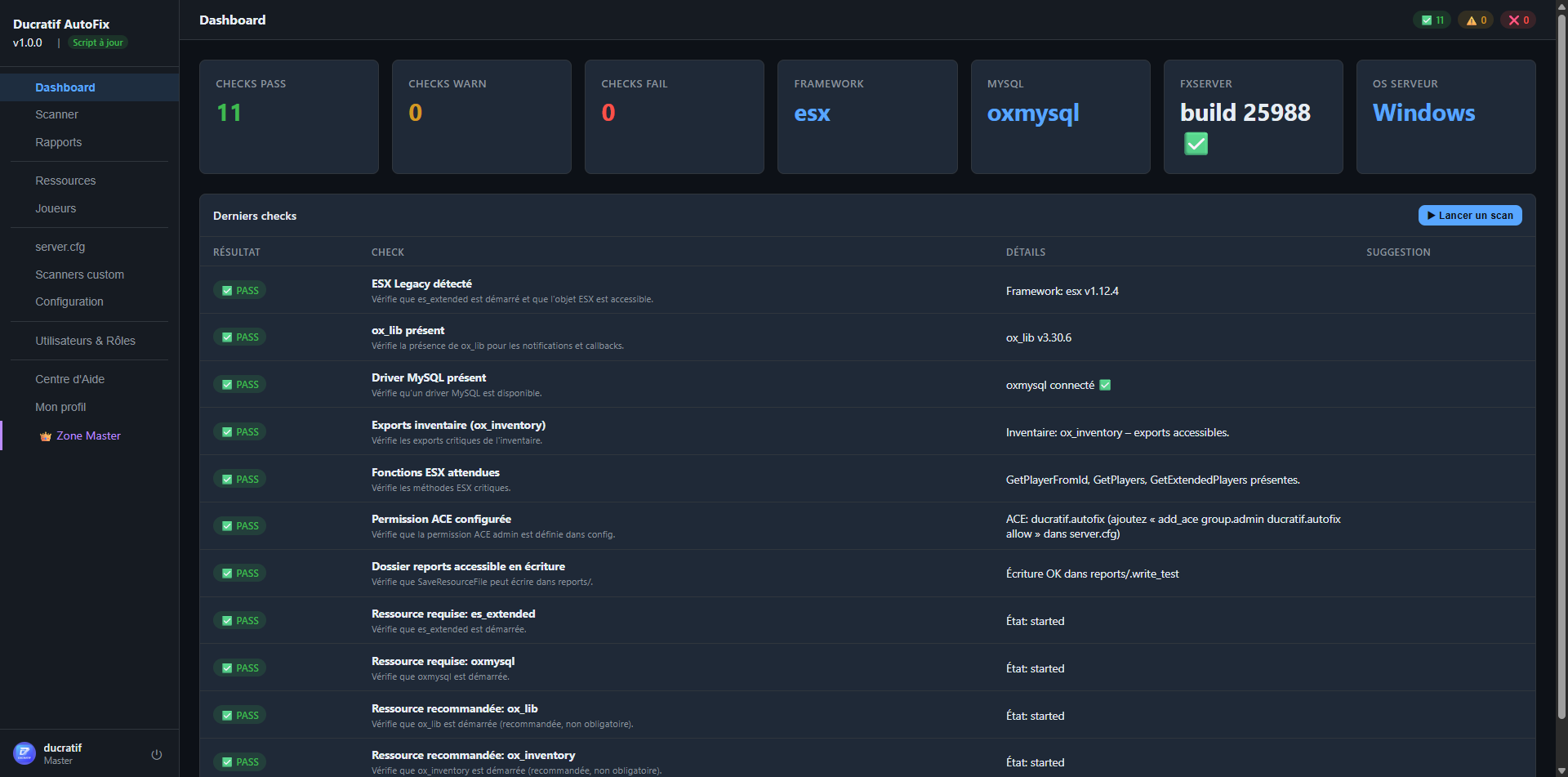 Autofix Scan Serveur